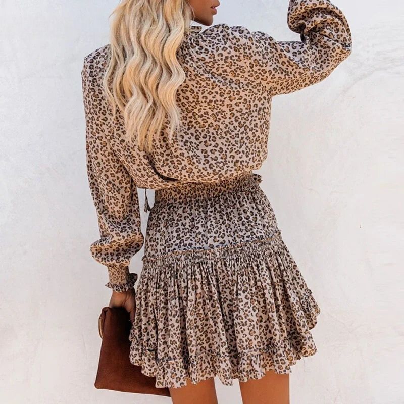 Lola - Luipaardprint Mini Jurk met Lange Mouwen - Perfect voor Elke Gelegenheid - Afbeelding 5