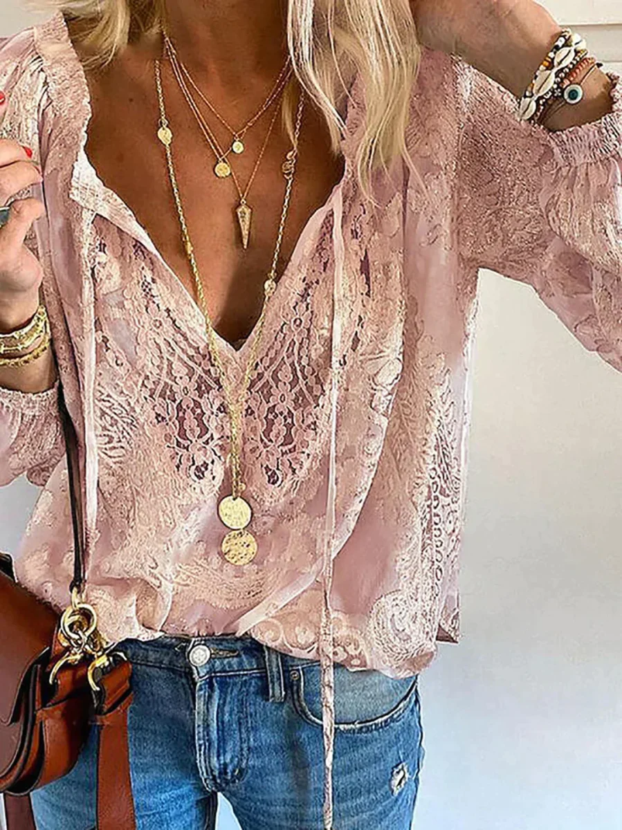 Helena - Chiffon Blouse met Lange Mouwen en V-Hals voor Dames - Afbeelding 4