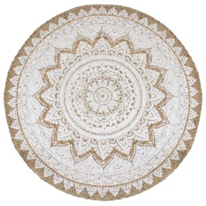 Tapijt Met Print Rond Gevlochten Jute