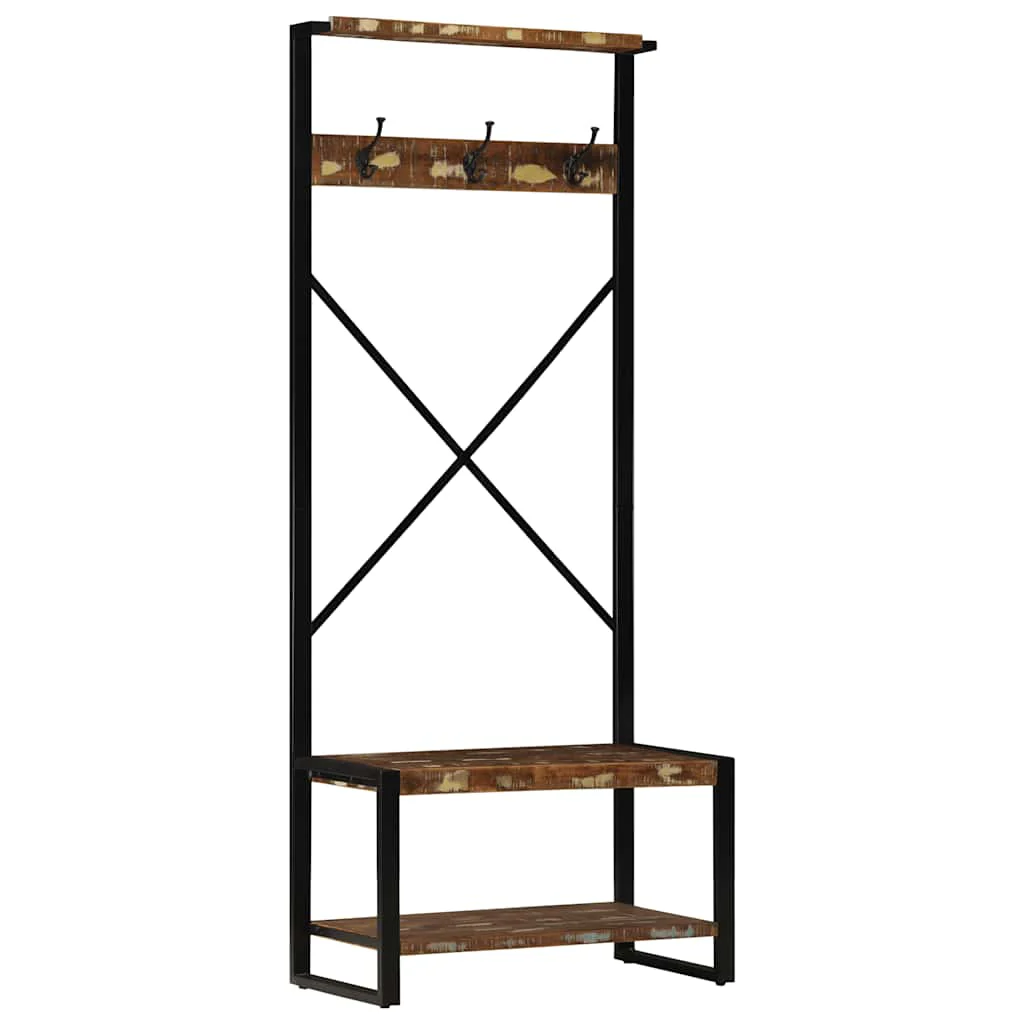 Kledingrek 80X40X190 Cm Massief Gerecycled Hout Meerkleurig - Afbeelding 2