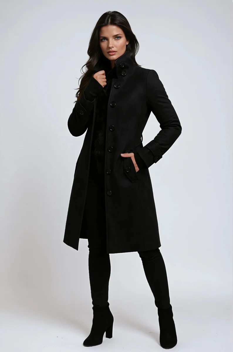 Navando | Lange trenchcoat met hoge kraag - Afbeelding 3