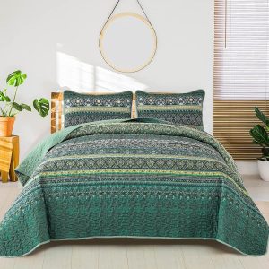 3-delige Klassiek donkergroene beddensprei - Diverse maten met 2x kussensloop - Boho deken - WONGS BEDDING