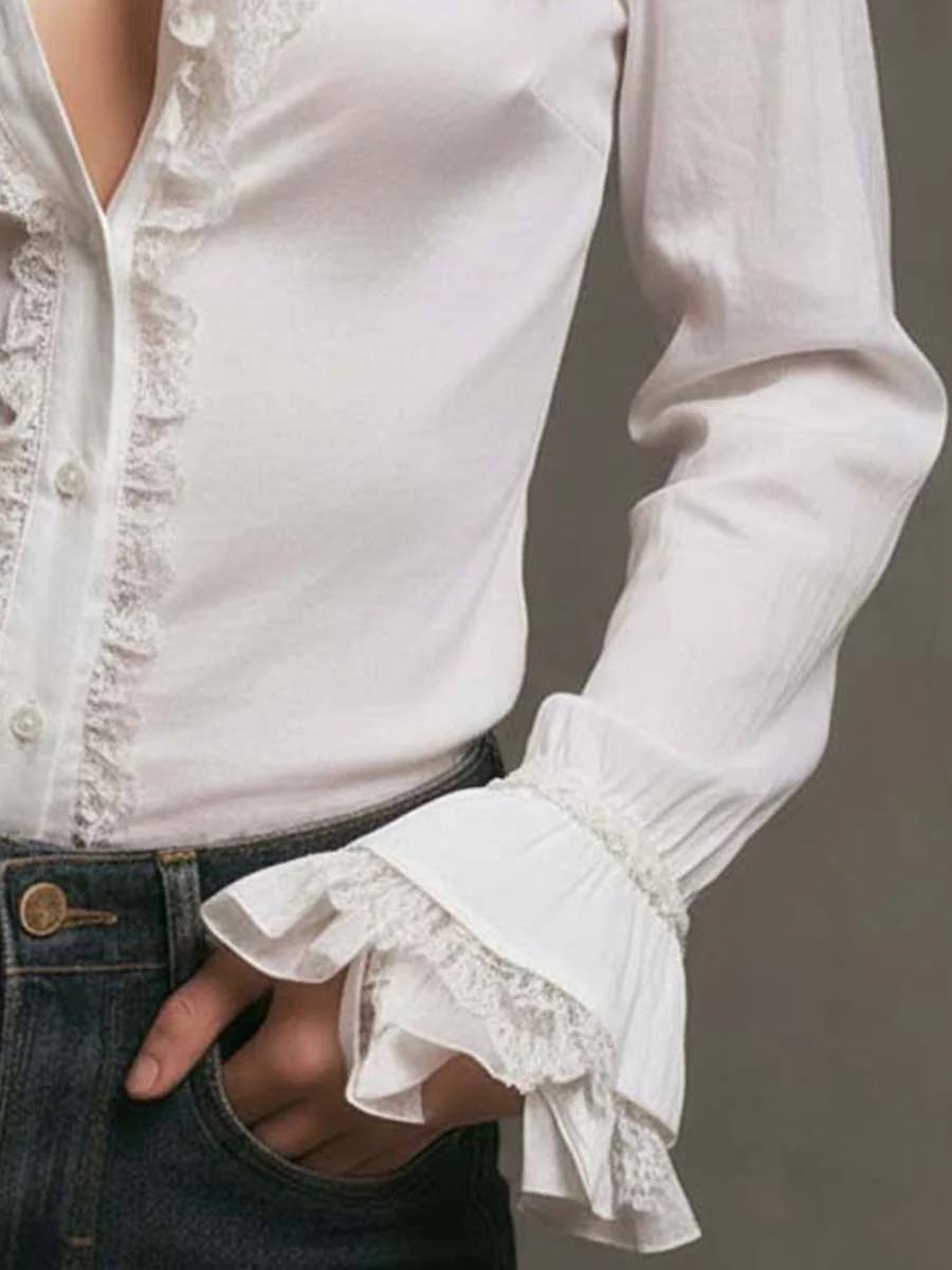 Getailleerde Blouse Met Kanten Biezen En Ruches | Navando - Afbeelding 5