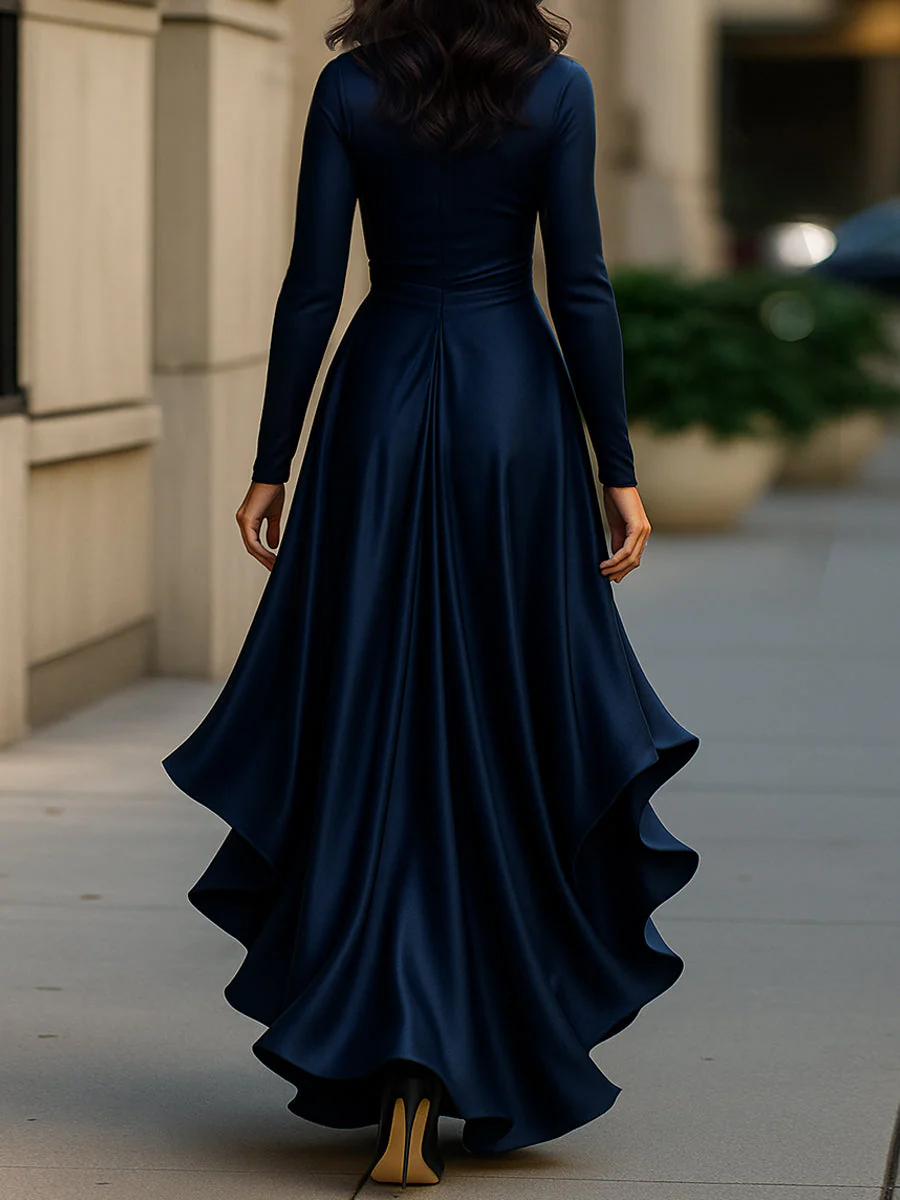Navando | Draped satin maxi jurk met lange mouwen - Afbeelding 5