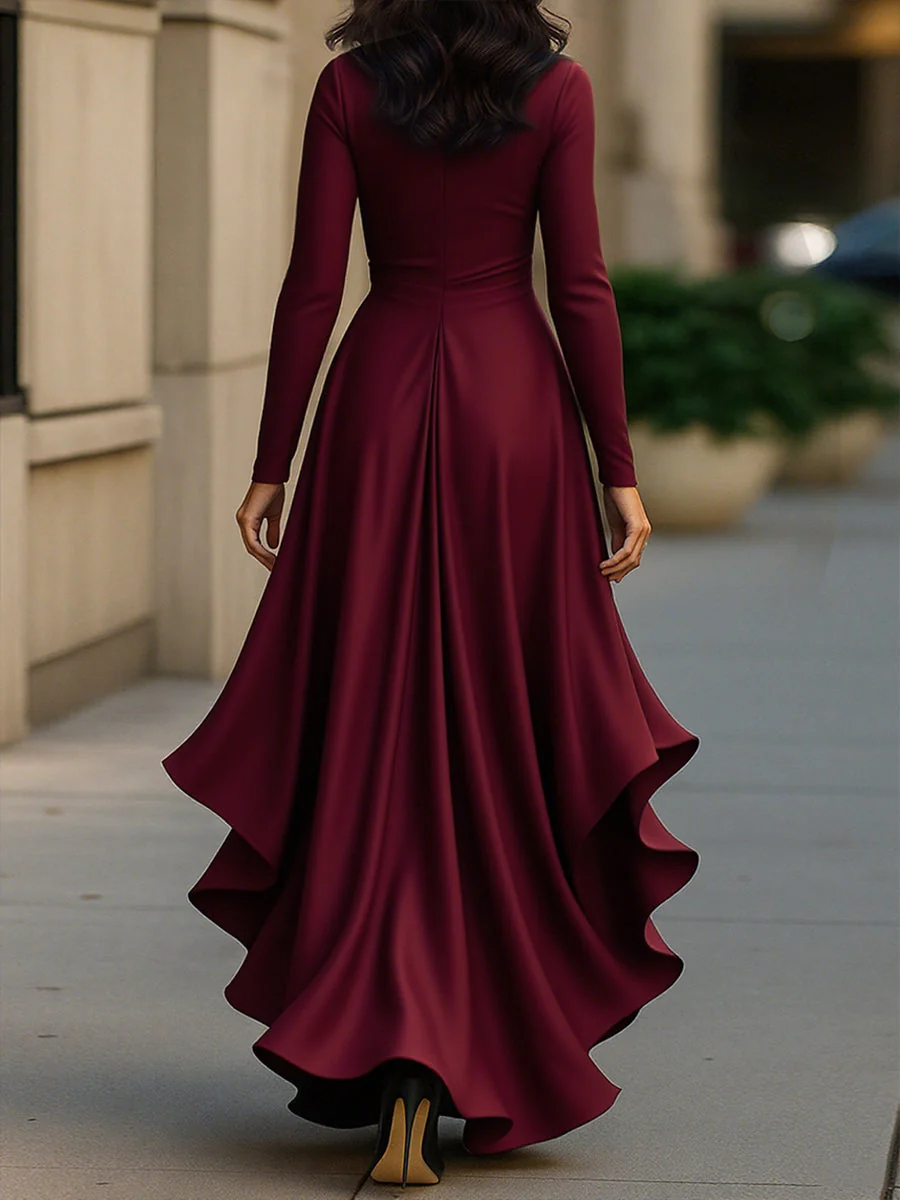 Navando | Draped satin maxi jurk met lange mouwen - Afbeelding 9