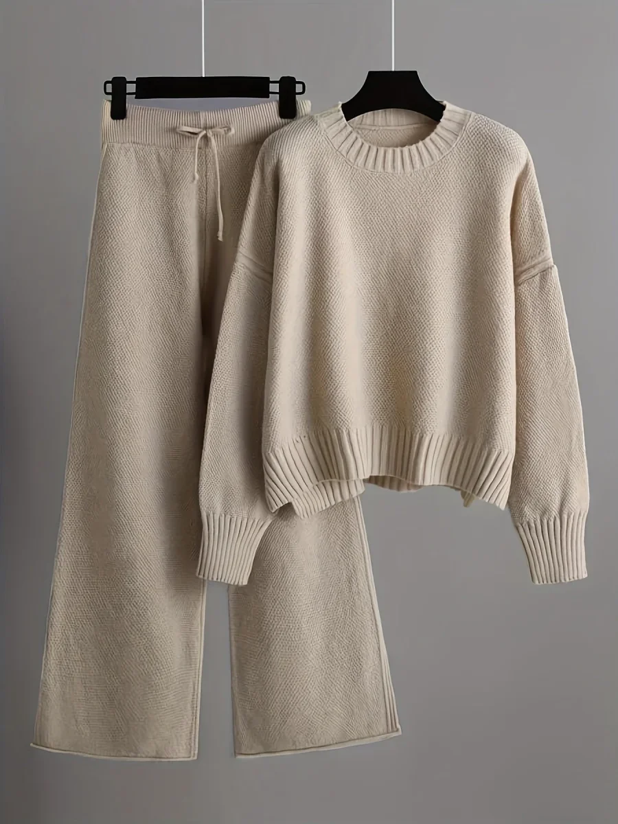 Navando | Knitted tweedelige loungewear set met ronde hals trui en broek - Afbeelding 6