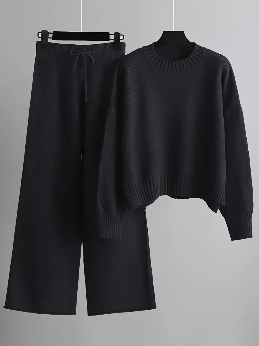 Navando | Knitted tweedelige loungewear set met ronde hals trui en broek - Afbeelding 7