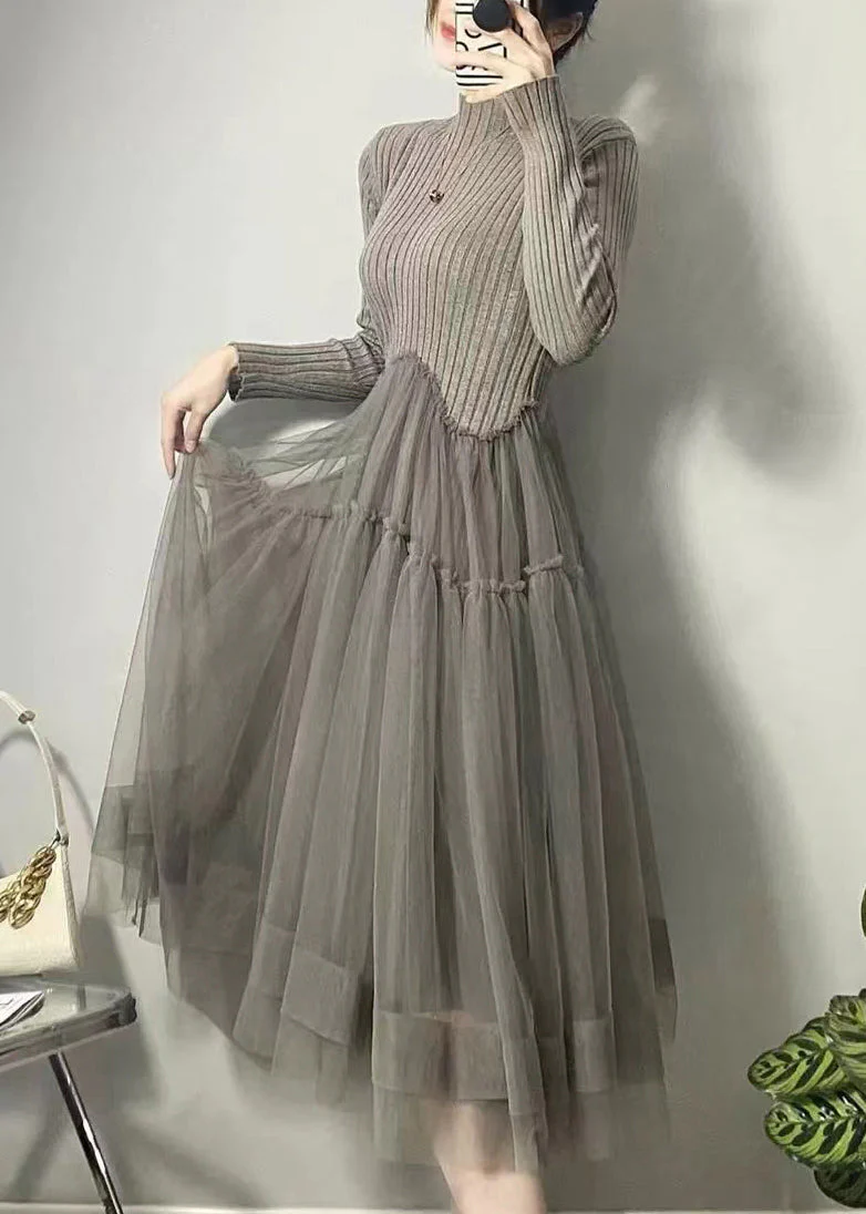 Navando | Asymmetrische gebreide jurk van tule en patchwork - Afbeelding 4