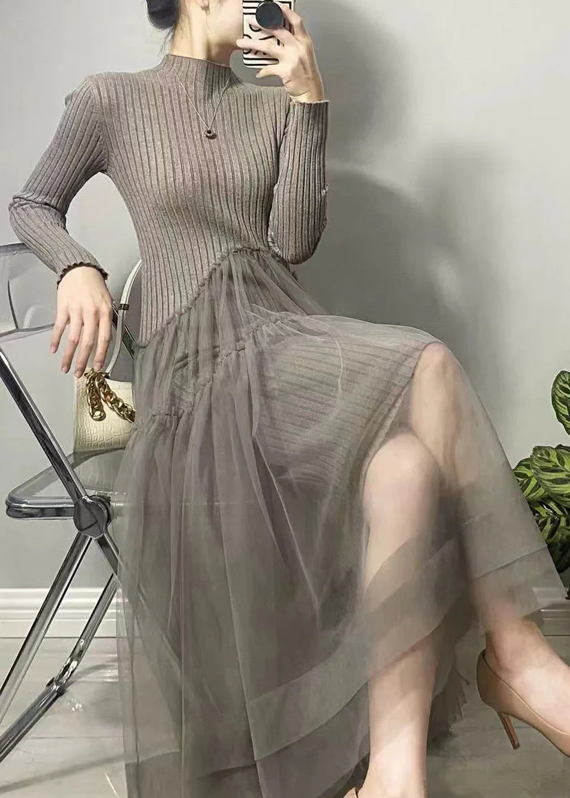 Navando | Asymmetrische gebreide jurk van tule en patchwork - Afbeelding 5