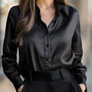 Navando | Zachte satijnen blouse met lange mouwen