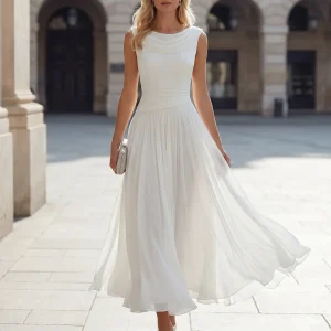 Mouwloze Midi-Jurk Met Geplooide Rok | Navando