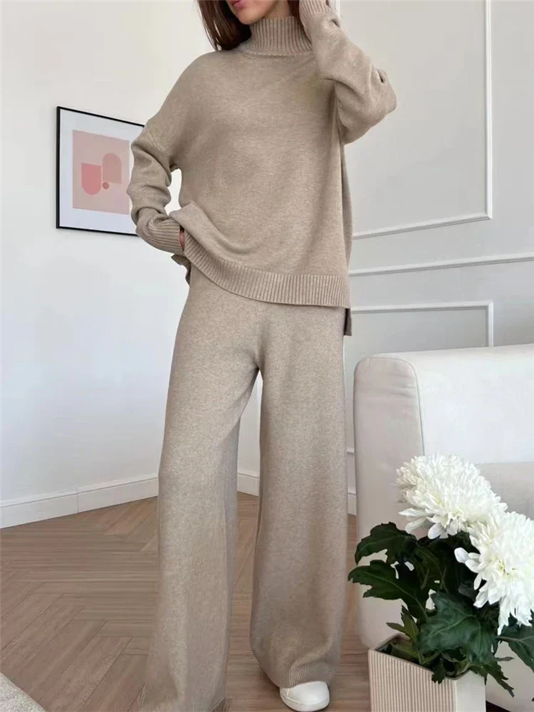 Luxe Lounge Set met Comfortabele Coltrui en Wijde Broek voor Dames - Serenity - Afbeelding 2