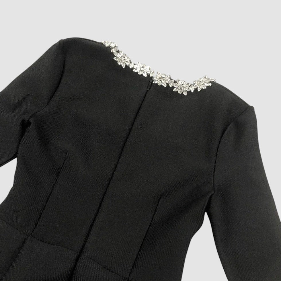 Mini-jurk van pluche fluweel met lange mouwen en bloemenhalslijn voor dames - Afbeelding 8