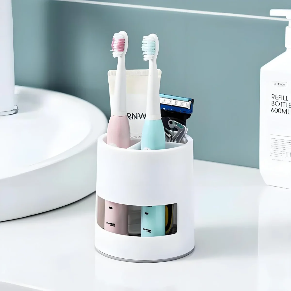 Tandenborstelhouder, Tandpastastandaard - Multifunctionele Organizer voor Badkamer en Keuken - Wit, JIOUHM - Afbeelding 2