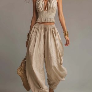 Tweedelig Boho-Set Met Haltertop En Harembroek | Navando