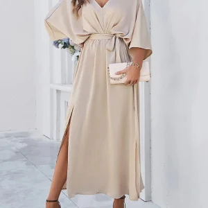 Midi jurk met V-hals voor dames – Lichtgewicht materiaal – Elegante look – Geschikt voor dagelijks gebruik
