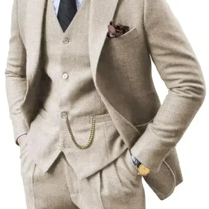 Navando | Slim-fit tweedpak met visgraatmotief