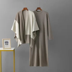 Navando | Stijlvolle gebreide maxi jurk en vest set voor dames