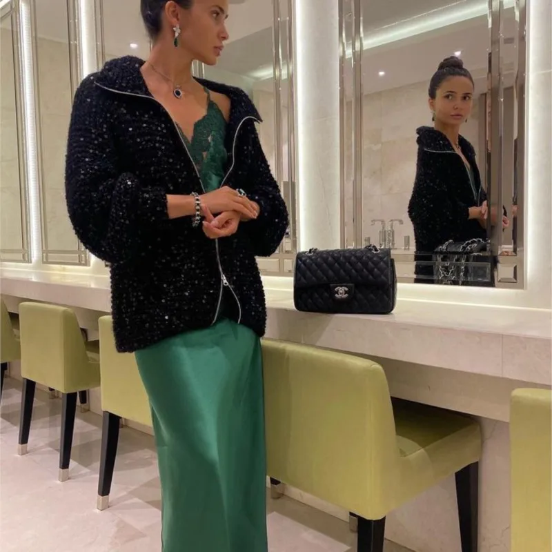 Alyssa - Comfortabel en Stijlvol Gebreid Vest met Rits en Glitters - Afbeelding 7