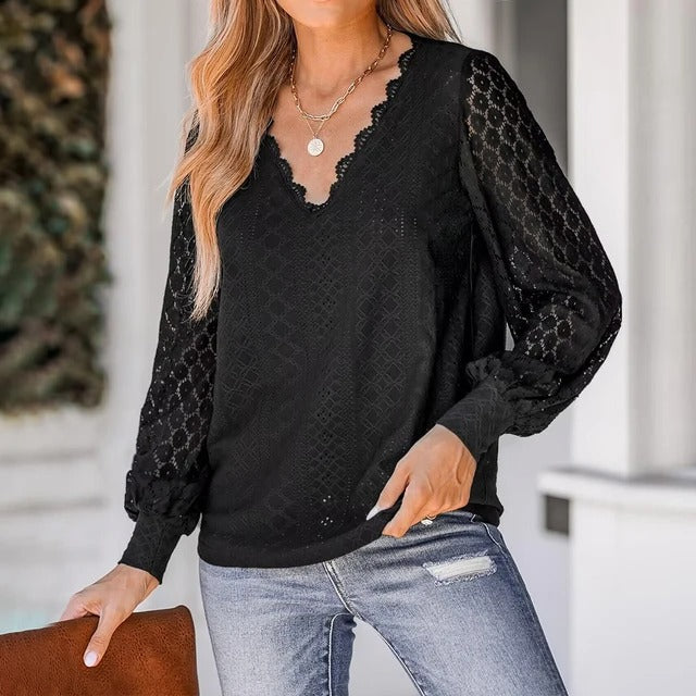 Delphine - elegante V-hals kanten top - Afbeelding 3